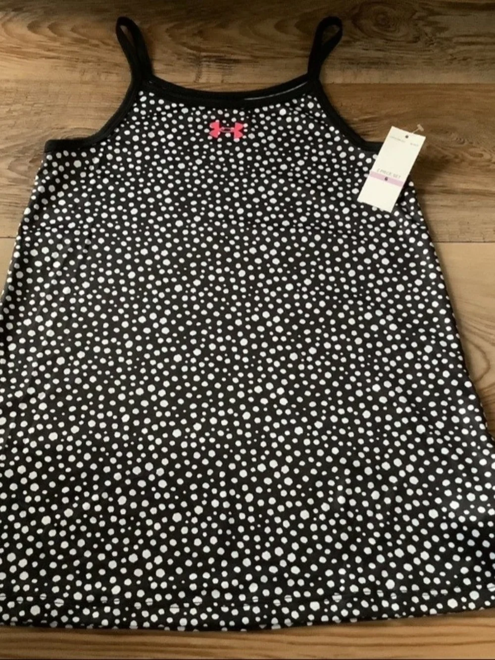 Under Armour Girls' Pink & Black Dot Tank Dress Set Size 5 Or 6(NWT)